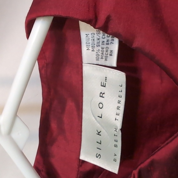 Silk Lore by Beth Terrell red 100 percent silk button up boho blouse size medium - Picture 2 of 9